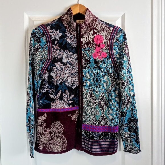 Per Se by Carlisle Multicolor Full Zip Metallic Knit Cardigan - Picture 1 of 6